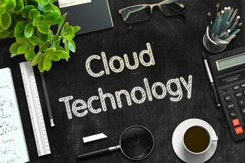 Black Chalkboard with Cloud Technology. 3D Rendering Stock Illustration
