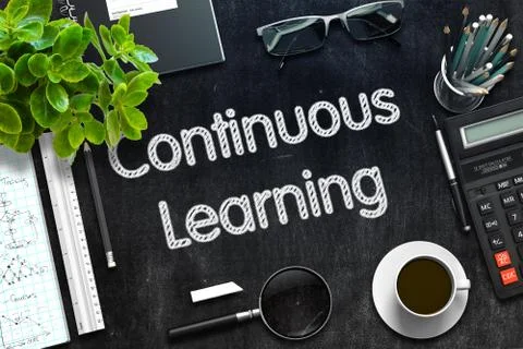 Black Chalkboard with Continuous Learning. 3D Rendering Illustrazione stock