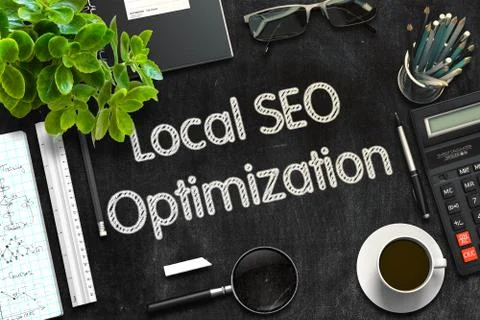 Black Chalkboard with Local SEO Optimization. 3D Rendering Illustrazione stock