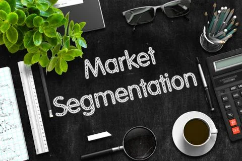 Black Chalkboard with Market Segmentation. 3D Stock Illustration