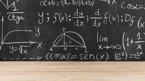 Black chalkboard with mathematical problems. High quality photo Stock Photos