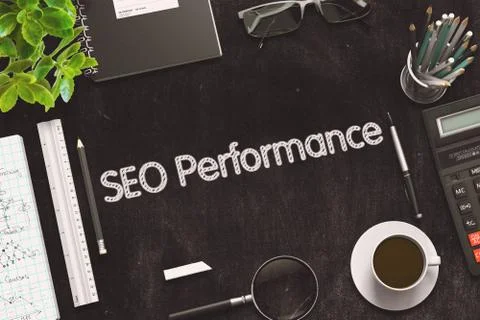 Black Chalkboard with SEO Performance. 3D Rendering Illustrazione stock