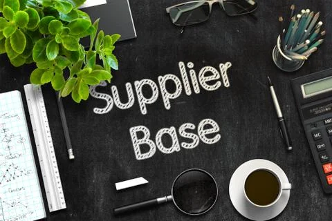 Black Chalkboard with Supplier Base. 3D Rendering Illustrazione stock