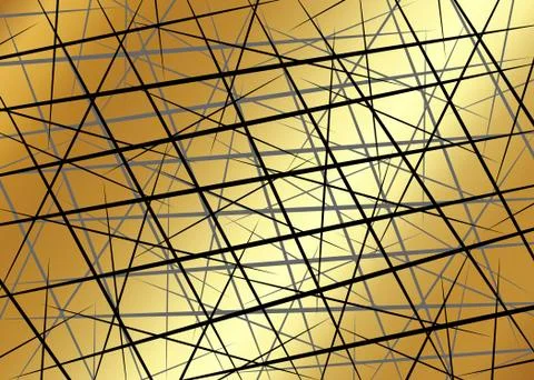 Black Chaotic Lines, Random Chaotic Lines, Scattered Lines, Gold Luxury Lines Stock Illustration