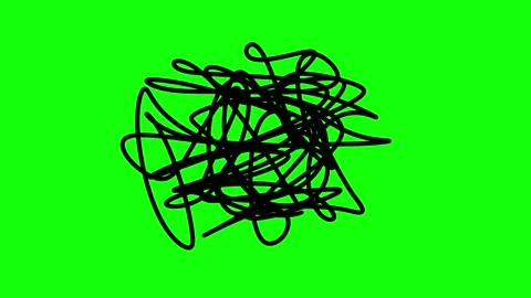Black chaotic scribble knot looped animation isolated on green screen background Stock Footage 346768682