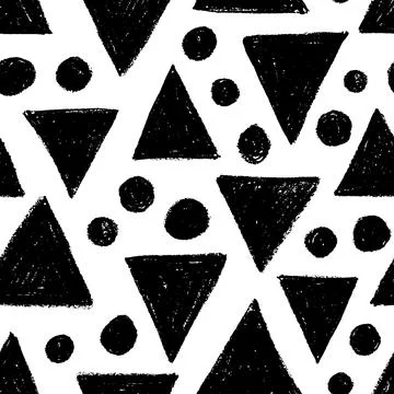 Black charcoal triangles and dots seamless pattern Stock Illustration