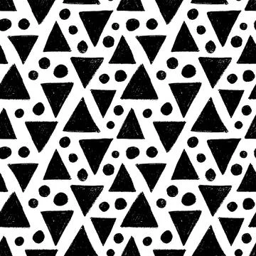 Black charcoal triangles and dots seamless pattern Stockillustratie