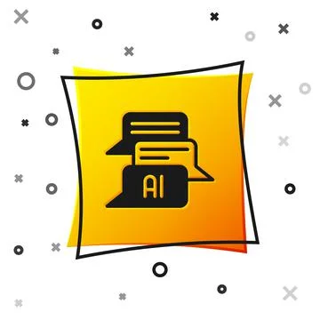 Black Chat bot icon isolated on white background. Chatbot icon. Yellow square Stock Illustration