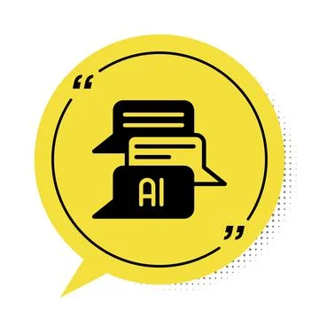 Black Chat bot icon isolated on white background. Chatbot icon. Yellow speech Stock Illustration