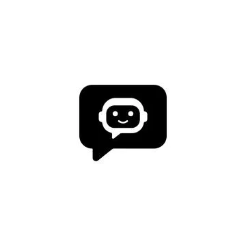 Black chatbot face icon inside a speech bubble for messaging 스톡 일러스트