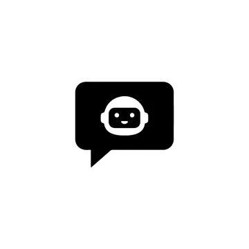 Black chatbot icon with a friendly robot face inside a speech bubble 스톡 일러스트