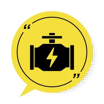Black Check engine icon isolated on white background. Yellow speech bubble Stock Illustration