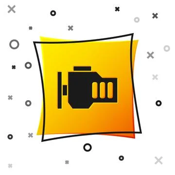 Black Check engine icon isolated on white background. Yellow square button Stock Illustration