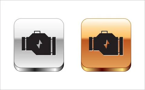 Black Check engine icon isolated on white background. Silver and gold square  스톡 일러스트