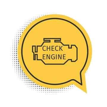 Black Check engine icon isolated on white background. Yellow speech bubble Stock Illustration