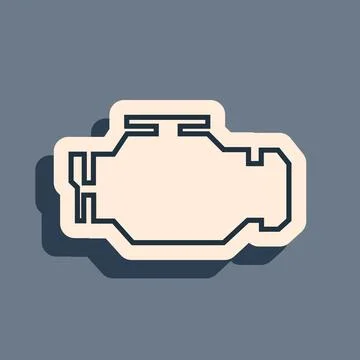 Black Check engine icon isolated on grey background. Long shadow style. Vector Stock Illustration