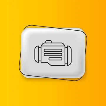 Black Check engine icon isolated on yellow background. Silver rectangle but.. Illustrazione stock
