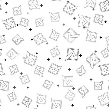 Black Check mark in a box line icon isolated seamless pattern on white Illustrazione stock
