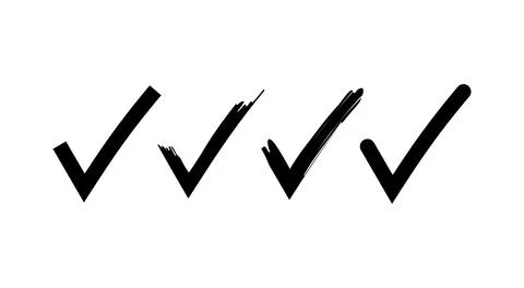 Black Check Mark Icon Set with Brush and Grunge Style Ilustração Stock