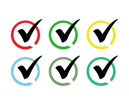 Black check mark icon set in circle with white background Stock Illustration