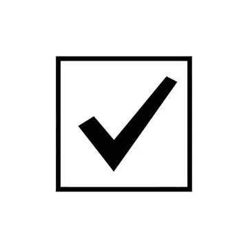 Black check mark inside a square box on a white background. Ilustração Stock