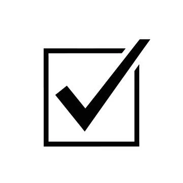 Black check mark inside a square box icon, isolated on white background. Ilustração Stock