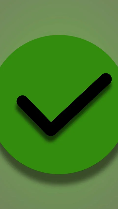 Black check mark inside vibrant green circle on gradient. Black check mark .. Stock Footage 345721654
