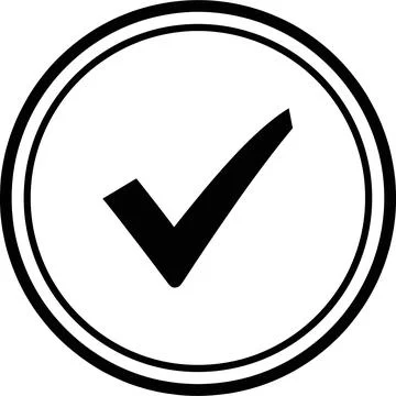 Black check mark inside a white circle with double border, simple graphic i.. 스톡 일러스트