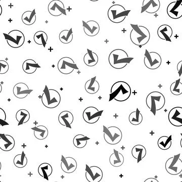 Black Check mark in round icon isolated seamless pattern on white background Illustrazione stock