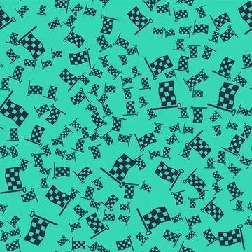 Black Checkered flag icon isolated seamless pattern on green background. Racing Stock Illustration