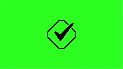 Black checkmark icon on green background for approval Video stock 329751354