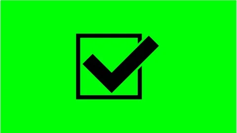 Black checkmark icon in square on vivid green background graphic Stock Footage 322662454