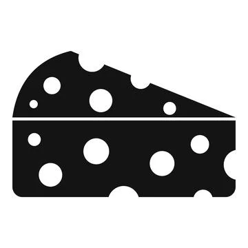 Black cheese icon showing a triangular slice of swiss cheese Stock Illustration