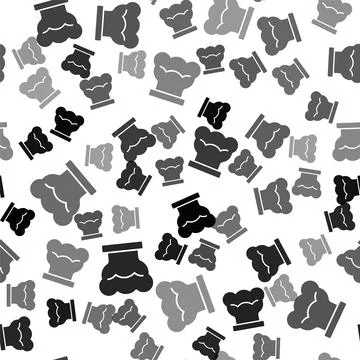 Black Chef hat icon isolated seamless pattern on white background. Cooking sy 스톡 일러스트