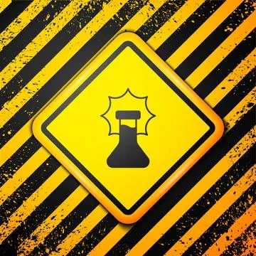 Black Chemical experiment, explosion in the flask icon isolated on yellow b.. Stock Illustration