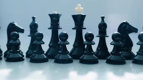 Black chess on a gray background. Power, intellect, and prosperity concept. Stock Footage 346205609