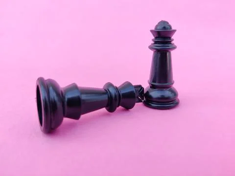 Black chess king surrender to black chess queen or death of a king, queen dom Stock Photos