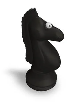 Black chess knight with comic face - 3d illustration Stock Illustration