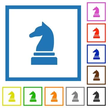 Black chess knight flat framed icons Illustrazione stock