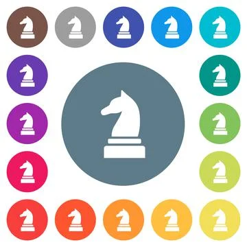 Black chess knight flat white icons on round color backgrounds Stock Illustration