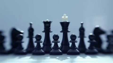 Black chess pieces on a gray background. Queen. King. Rook. Knight. Bishop Stock Footage 346205352