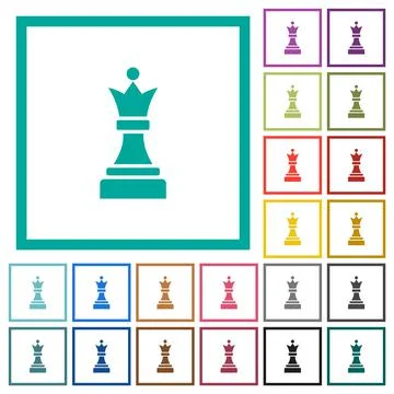 Black chess queen flat color icons with quadrant frames Illustrazione stock