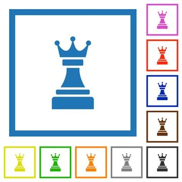 Black chess queen flat framed icons Stock Illustration