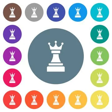 Black chess queen flat white icons on round color backgrounds Stock Illustration