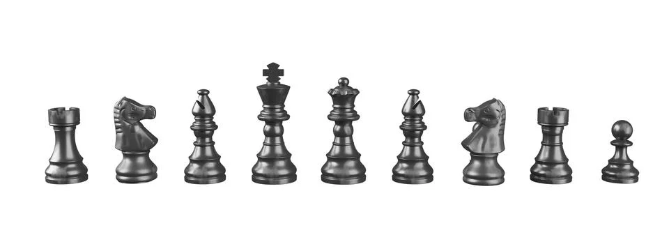 Black Chess set, Clipping path, game, war, emulation and planning concept, .. Illustrazione stock