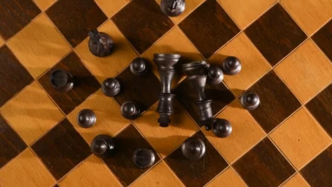 Black chess set lose war against better and more strategic opponent. Stock Footage 263872362