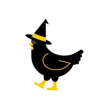 Black Chicken witch in hat. Magic rooster Stock Illustration