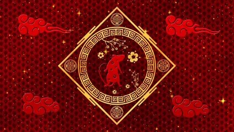 Black Chinese New Year background with gold, rat, 3D rendering loop 4k. Magical Stock Illustration