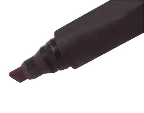 Black chisel-tip marker is showing flat design close-up, maroon nib on white Stock Photos