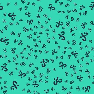 Black Christmas candy cane with stripes icon isolated seamless pattern on green Stock Illustration